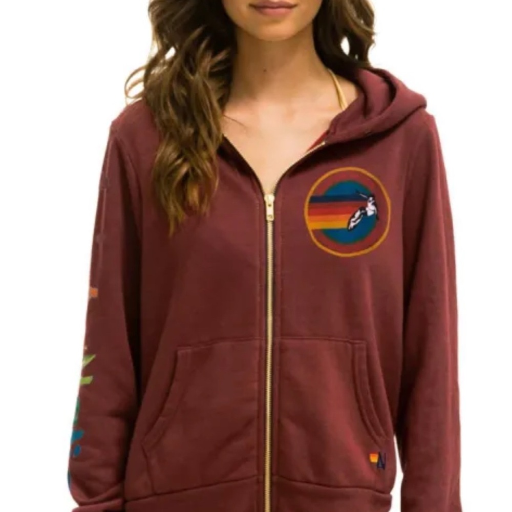 Aviator Nation Red Graphic Zippered Hoodie